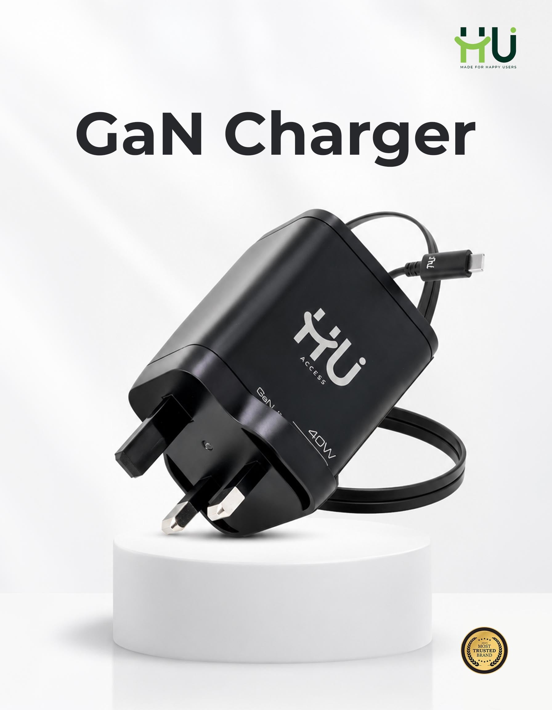 HU 40W GaN Charger with Cable