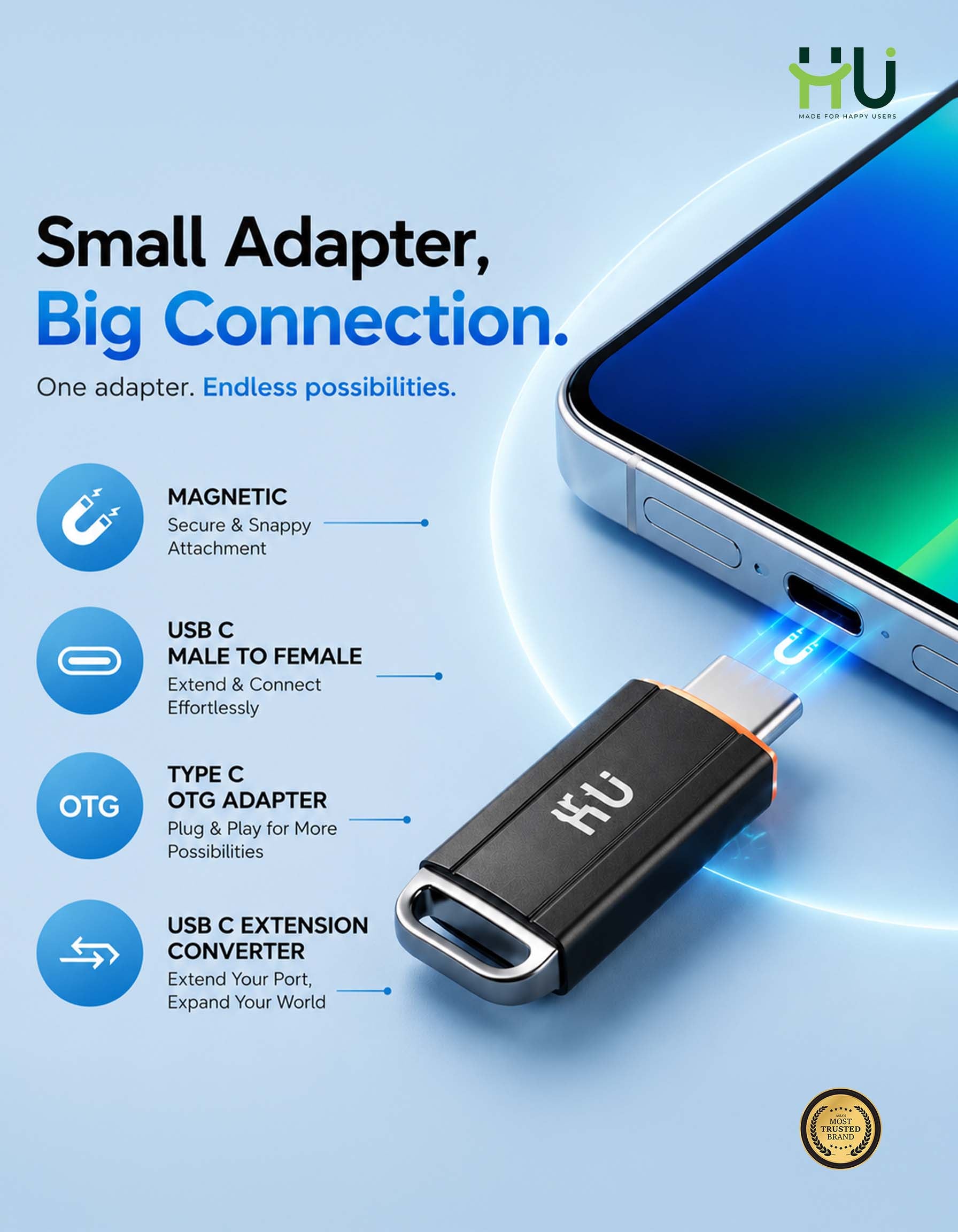 Magnetic USB-C Extension Adapter with OTG Support