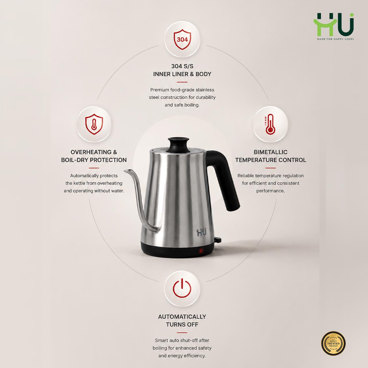 Gooseneck Stainless Steel Electric Kettle 0.8L