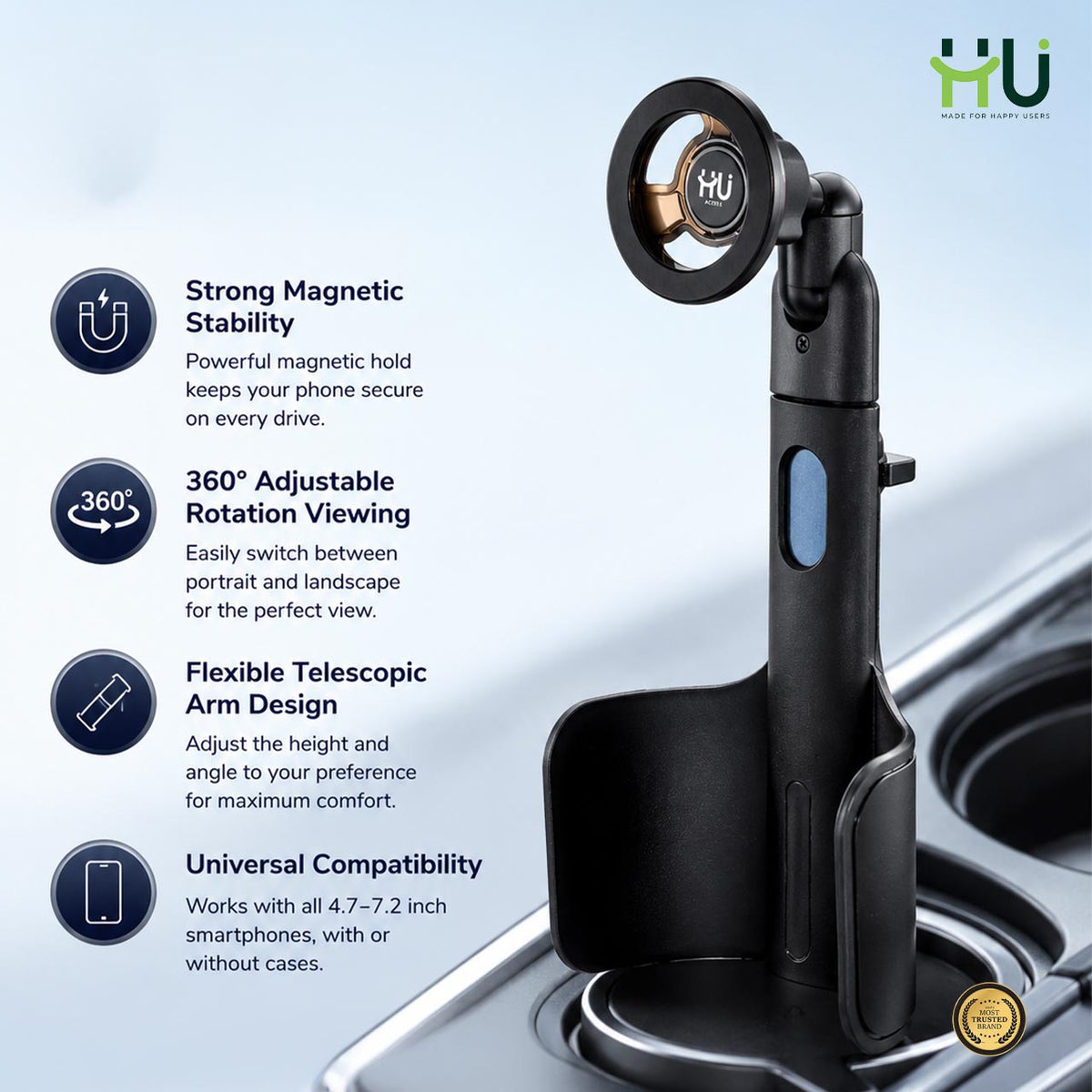 HU Magnetic Car Cup Holder Mount