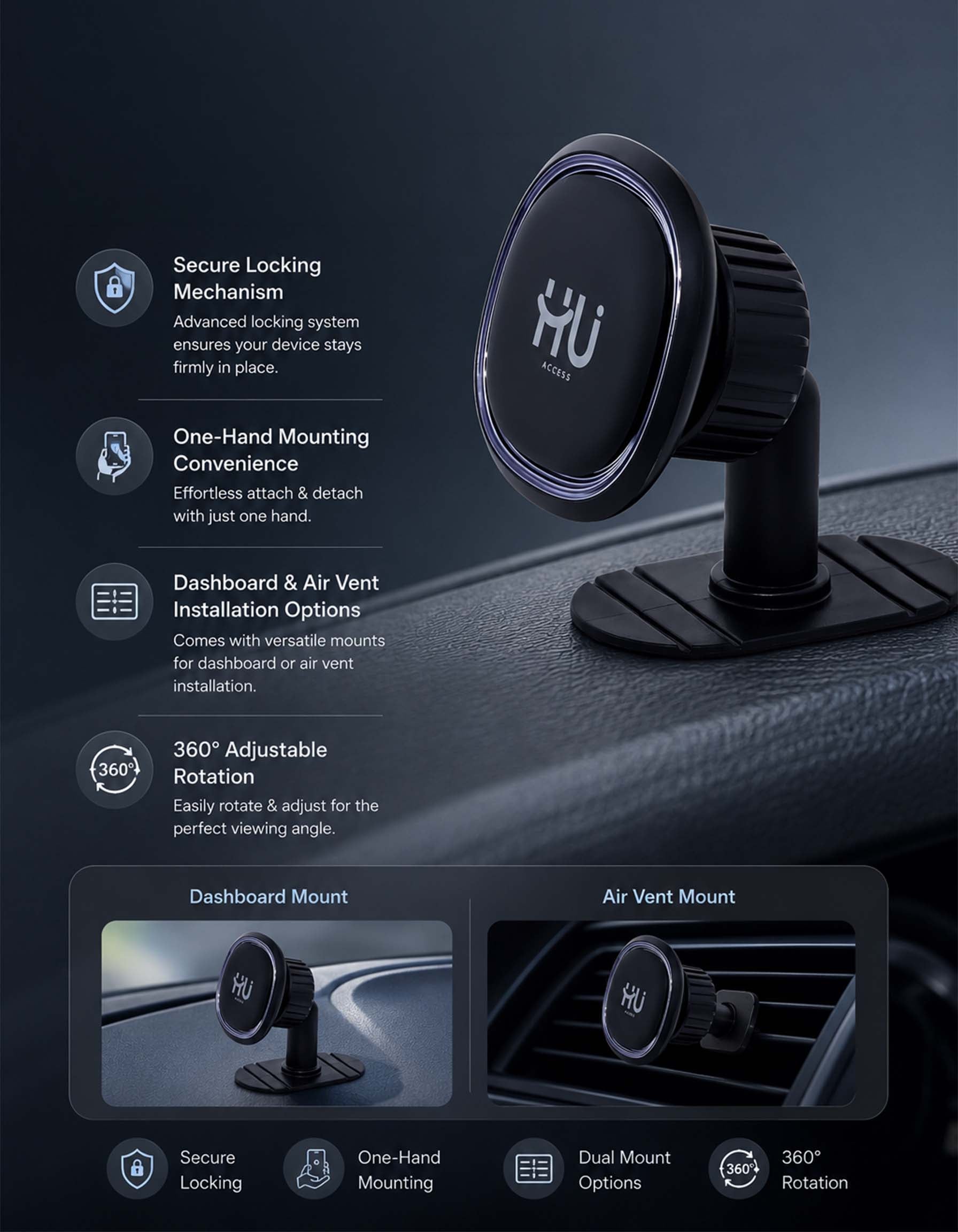 HU Magnetic Car Phone Holder