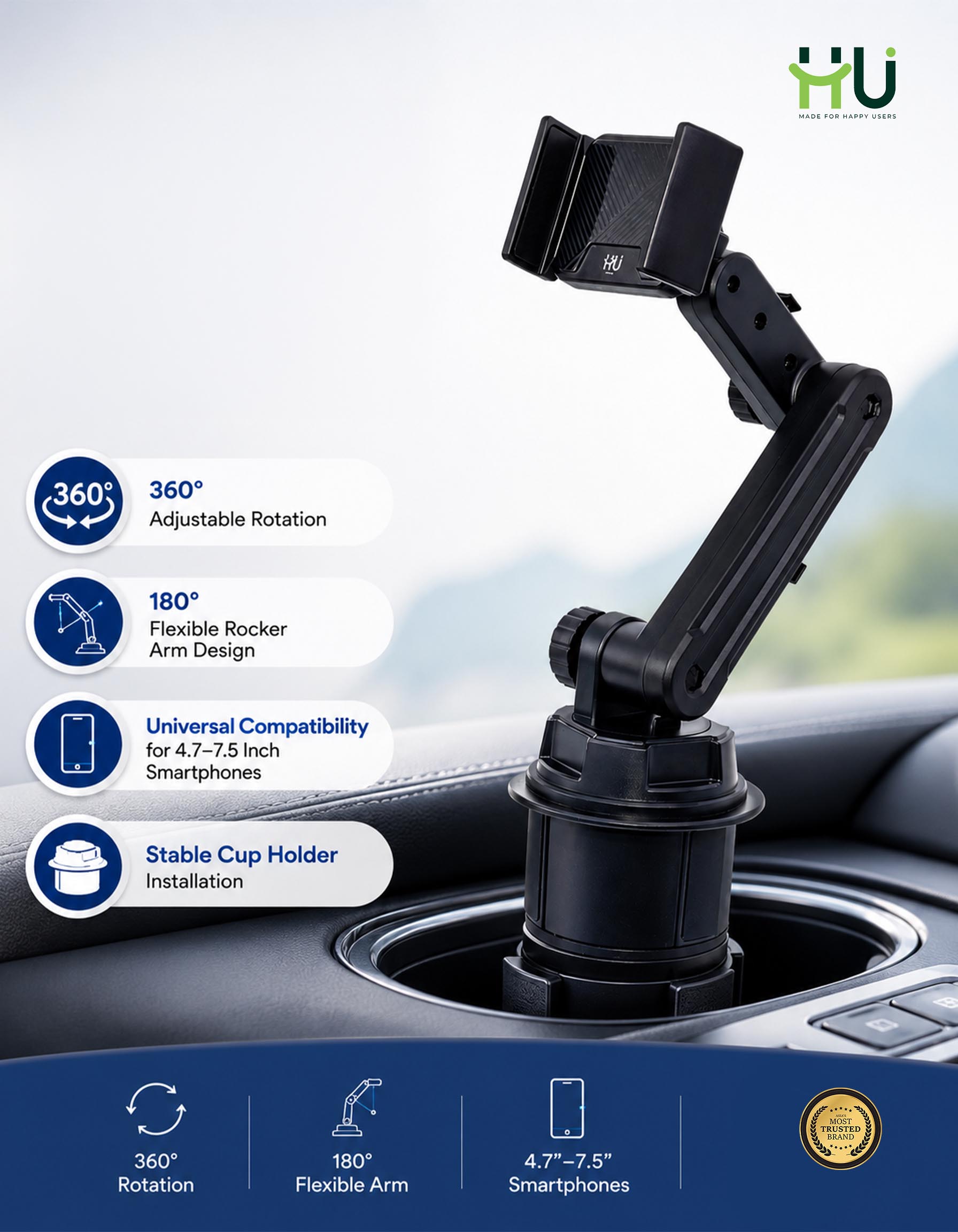 HU Car Cup Holder Phone Mount