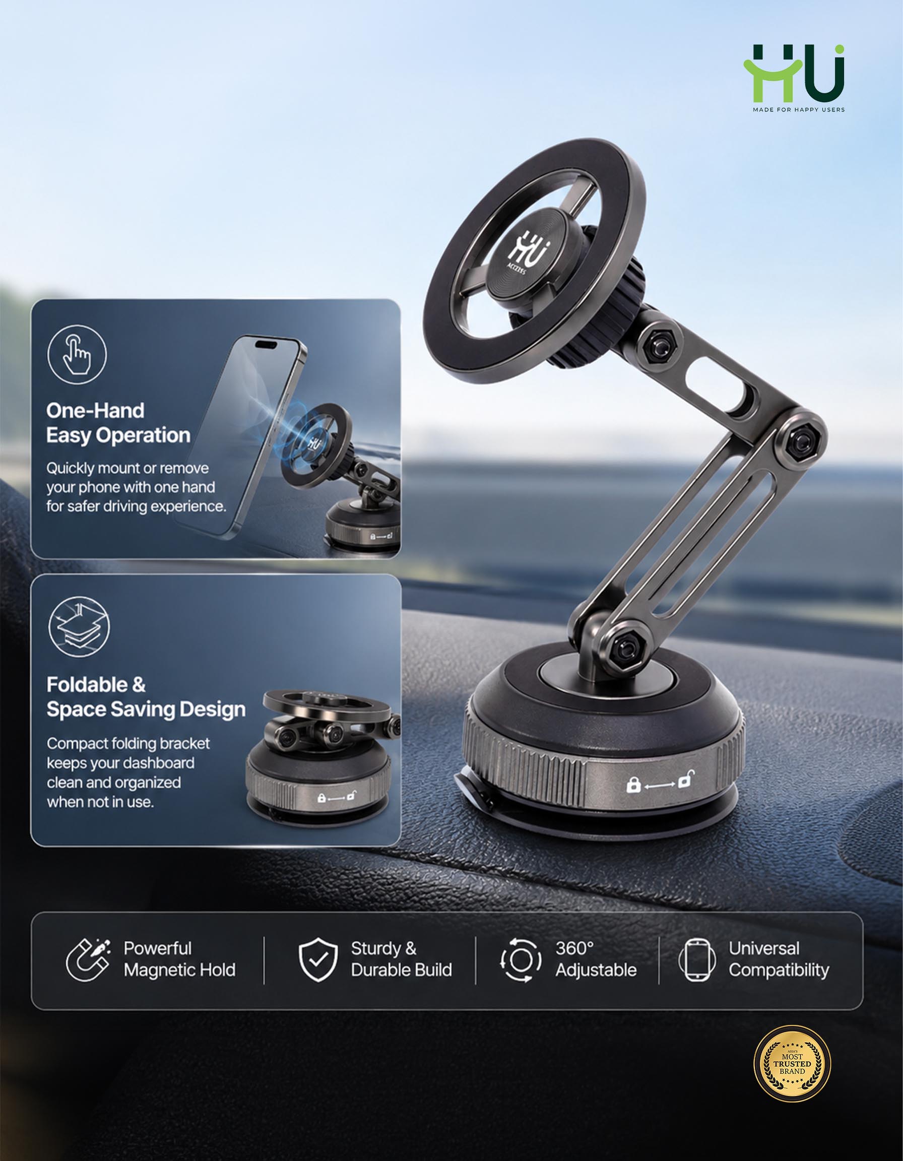 HU 360° Magnetic Car Phone Holder
