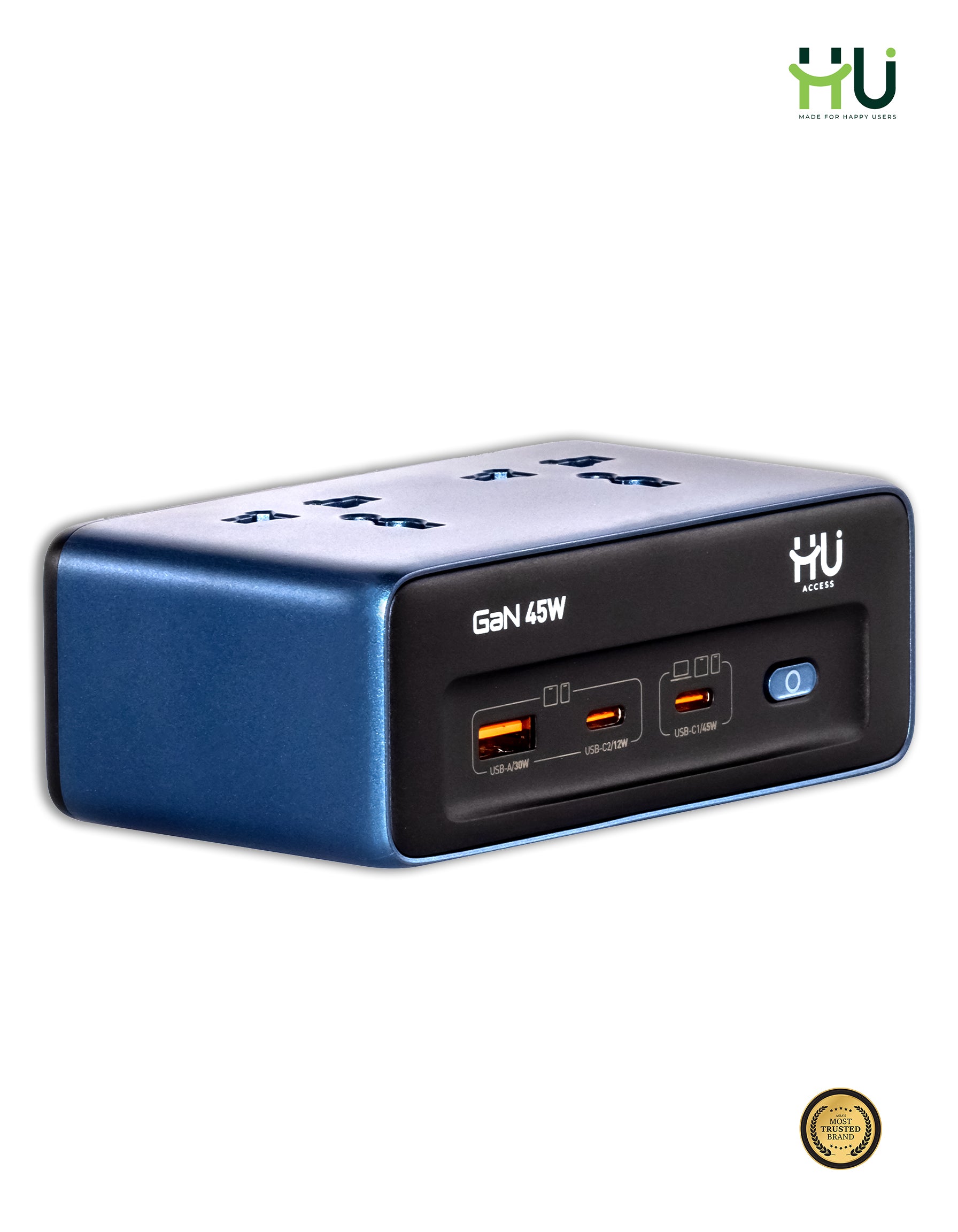 45W GaN Desktop Power Strip with USB Fast Charging
