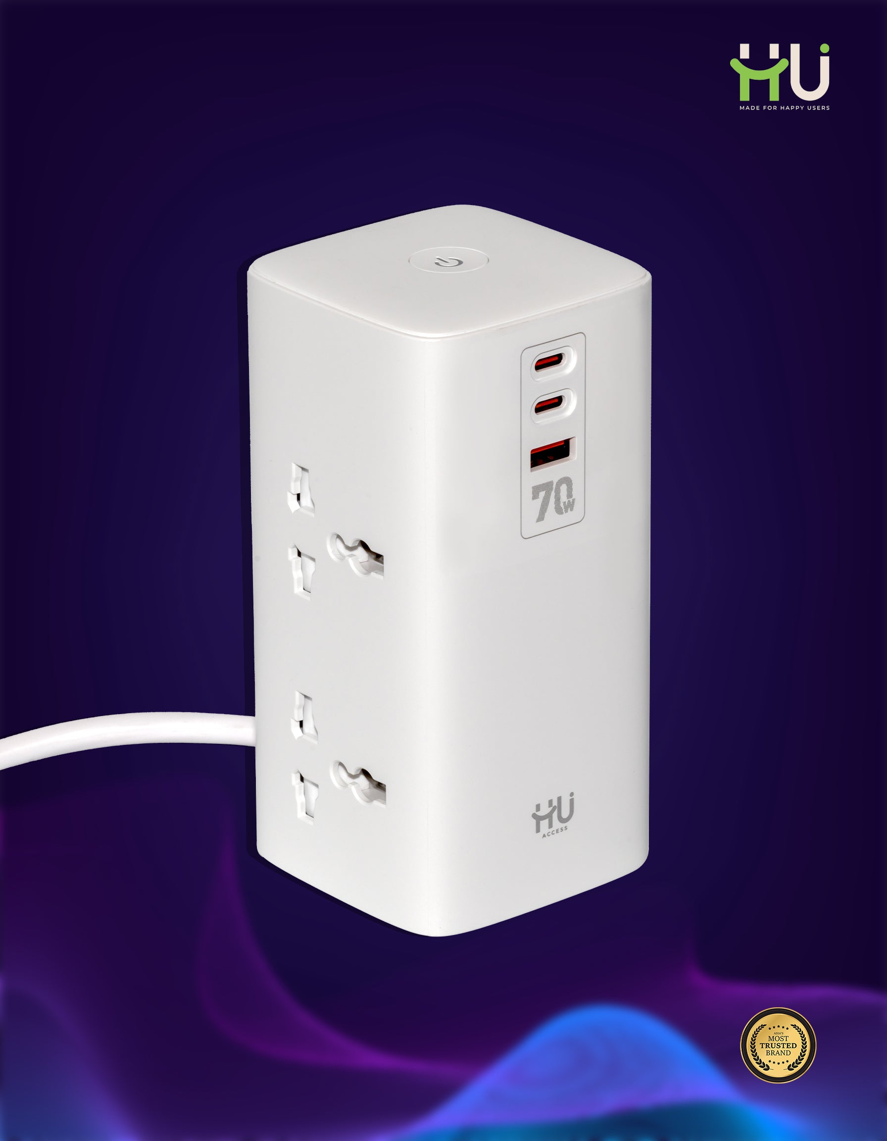 70W Tower Power Strip with Wireless Charging